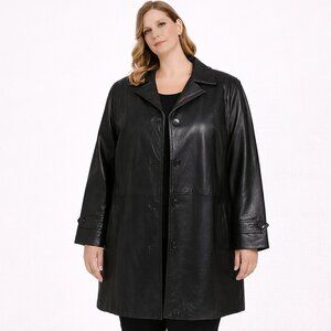 Bradley 100% Genuine Leather Black Trench Coat – Women’s Size 3X, Classic Button